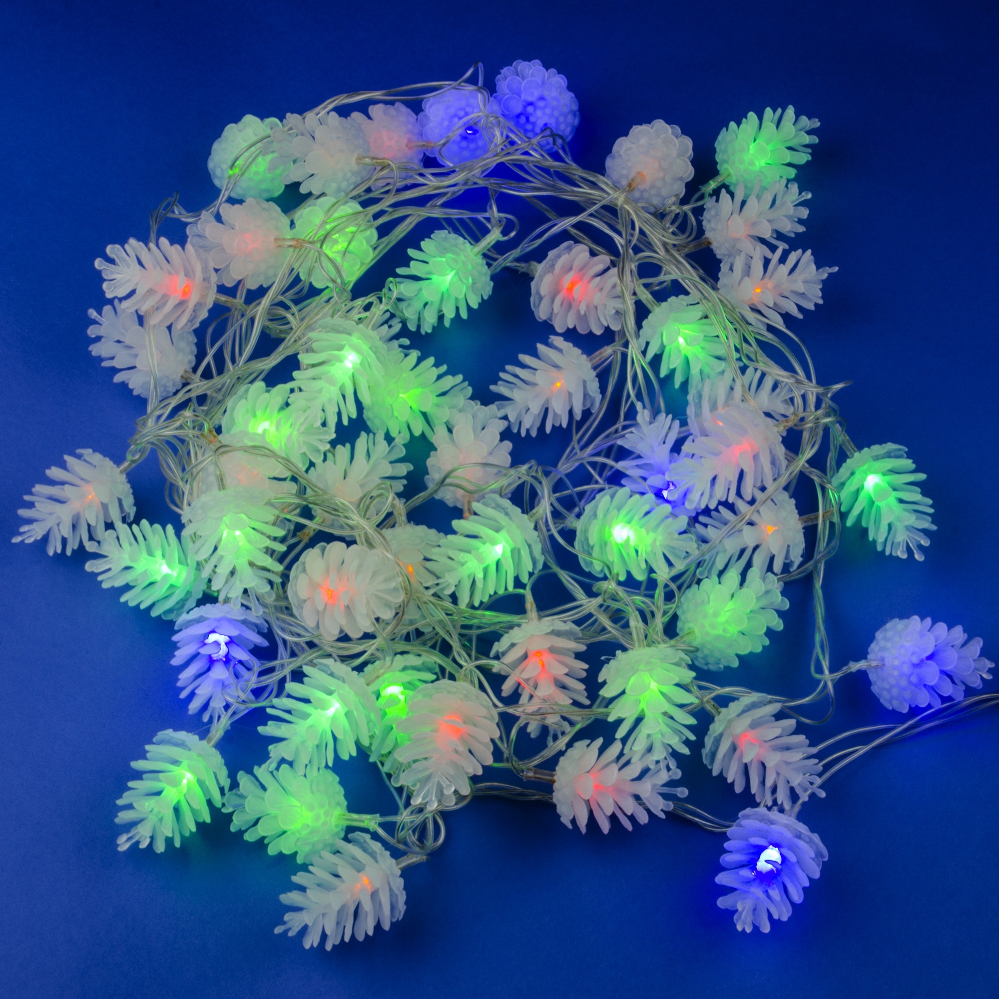 ULD-S0500-050-DTA MULTI IP20 PINE CONES Гирлянда светодиодная Шишки. 5м. 50 светодиодов. Разноцветный свет. Провод прозрачный. ТМ Uniel