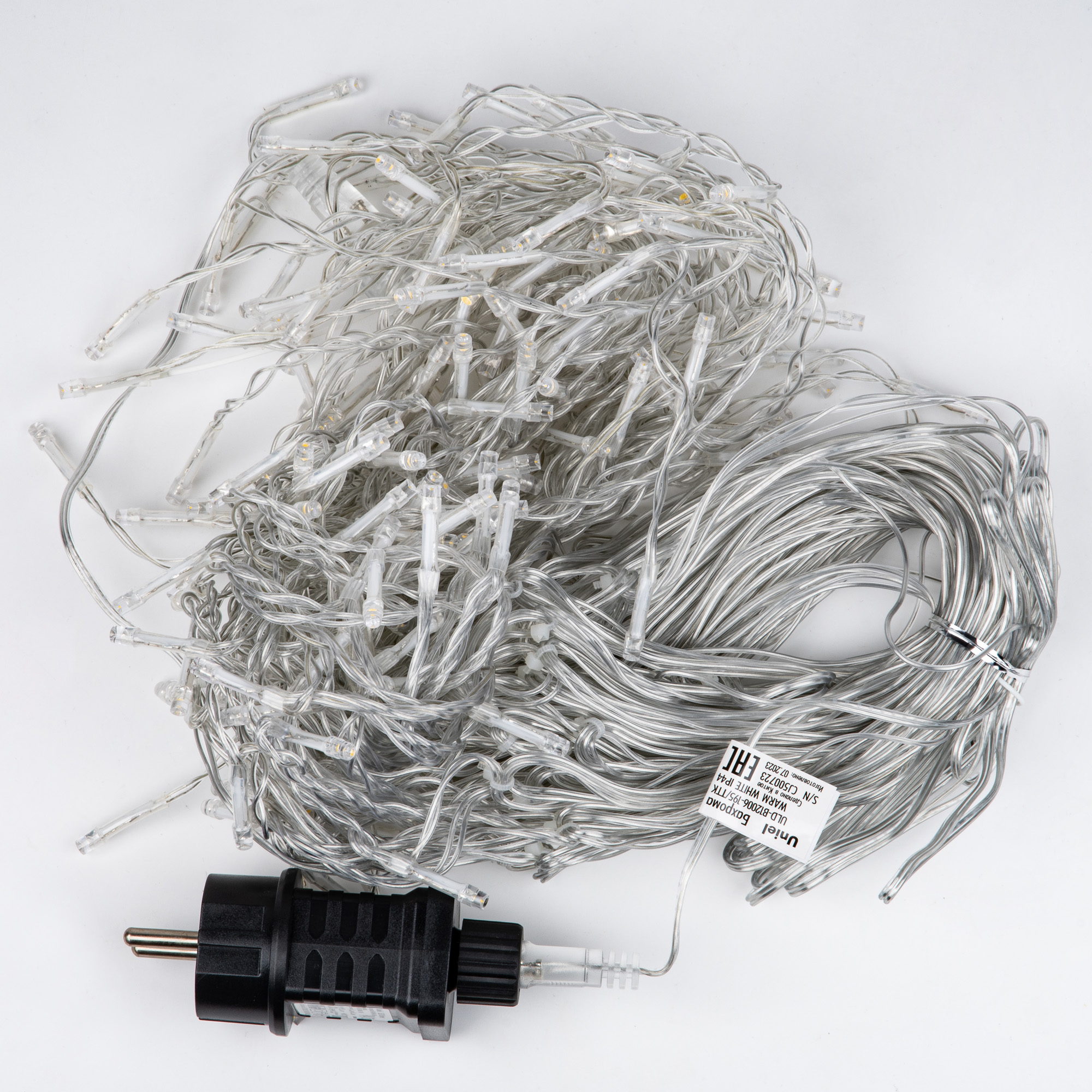 ULD-B12006-195-TTK WARM WHITE IP44 Бахрома светодиодная с эффектом мерцания. 12м. Соединяемая. 195 светодиодов. Теплый белый свет. Провод прозрачный. ТМ Uniel