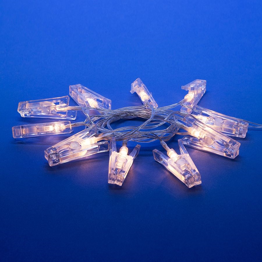 ULD-S0200-010-STB-2AA WARM WHITE IP20 CLIPS Гирлянда светодиодная на батарейках 2AA не в-к. Прищепки. 2м. 10 светодиодов. Теплый белый свет. Провод прозрачный. TM Uniel.