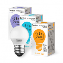 Лампа светодиодная 5W E27 G45 ШАР 4000К 410Лм (42LED-G45-5W-230-4000К-E27) Sweko