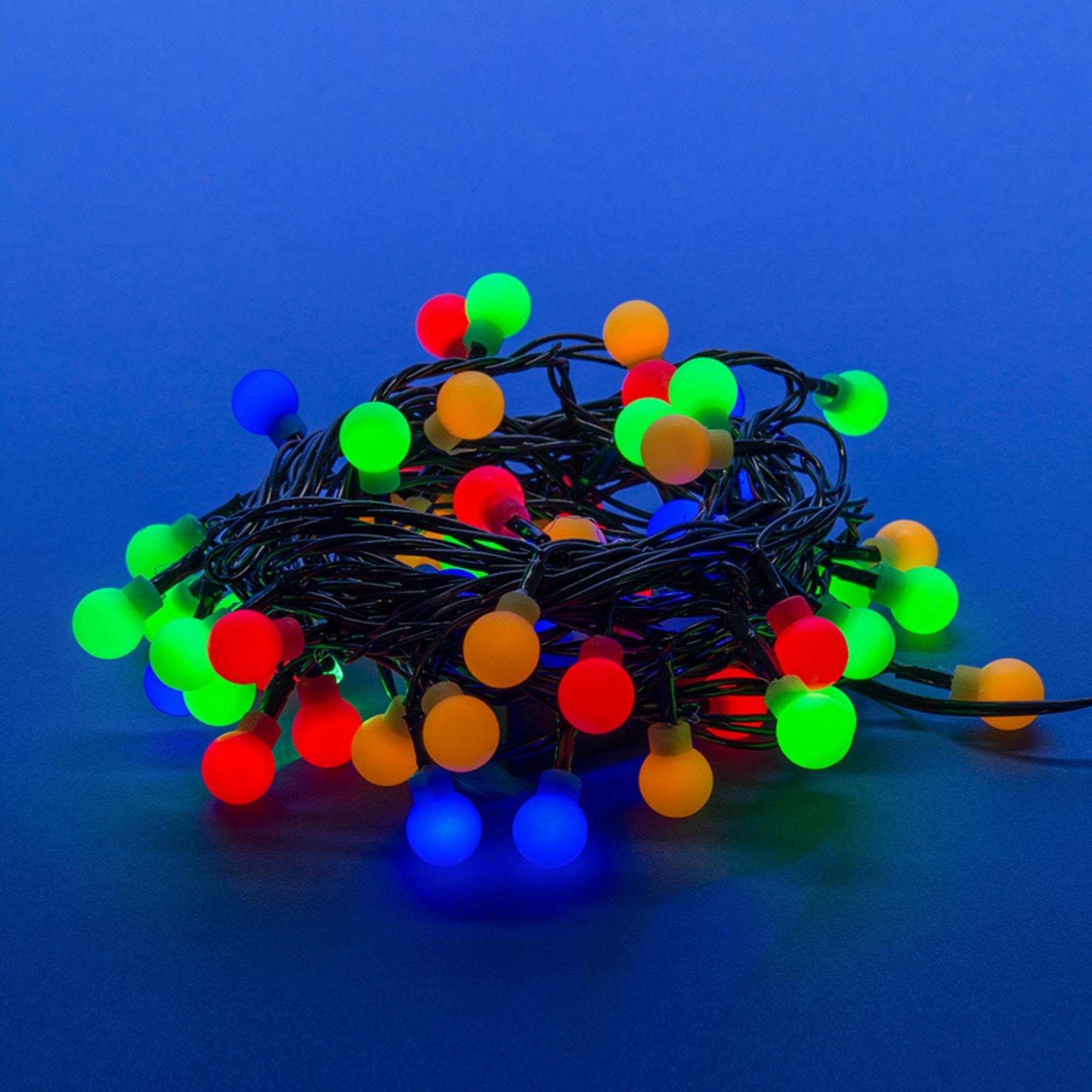 ULD-S0800-100-DGA MULTI IP20 COLORBALLS Гирлянда светодиодная с контроллером Разноцветные шарики. 100 светодиодов. 8 м. разноцветная. IP20. провод зеленый