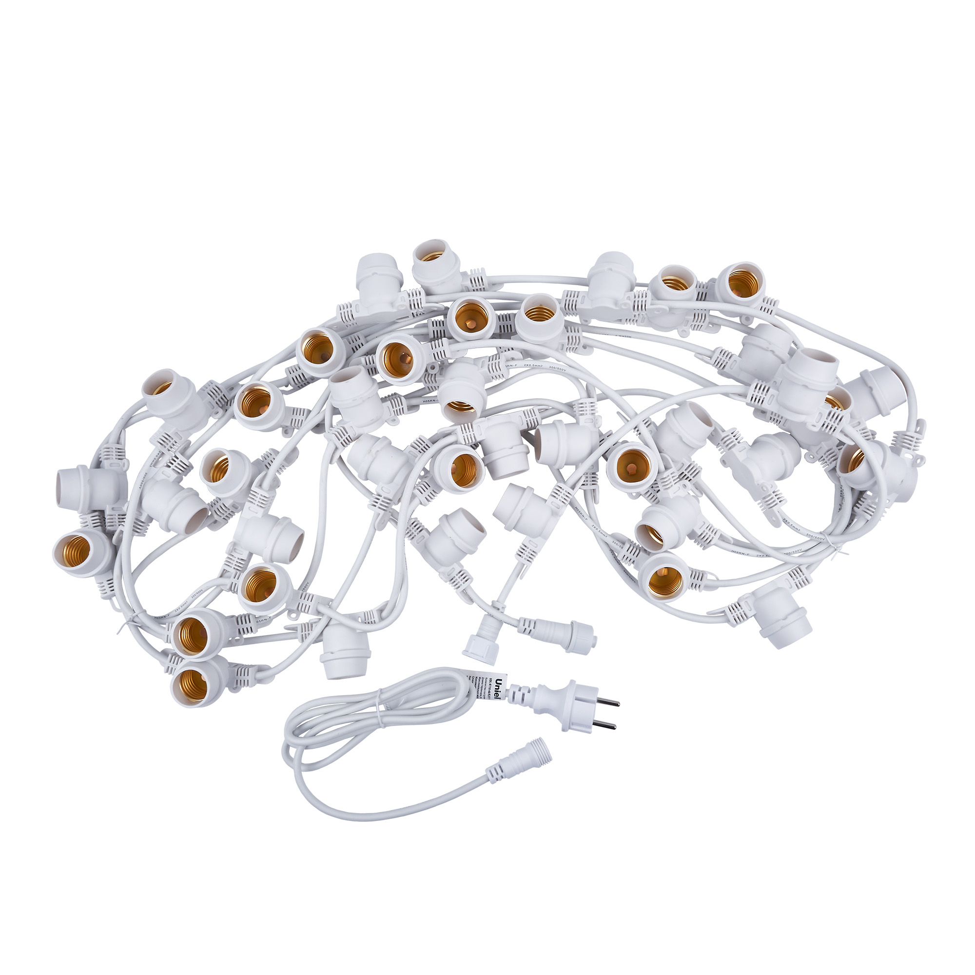 UDL-K110 40-E27-10M IP65 WHITE BELT-LIGHT Гирлянда Белт-лайт. 10м + 1.5м сетевой шнур. 40 патронов E27. шаг 25см. Белая. TM Uniel