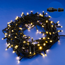 Гирлянда 10м светодиодная с эффектом мерцания.Соед-ая. IP67.120LED тёп.белый Черный провод
