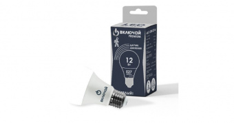 Лампа светодиодная 12W Е27 А60 ГРУША 4000К 960Лм (LED PREMIUM А60-D-12W-Е27-W) рад.дат.движ Включай 