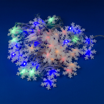 ULD-S0500-050-DTA MULTI IP20 SNOWFLAKES-3 Гирлянда светодиодная Снежинки-3. 5м. 50 светодиодов. Разноцветный свет. Провод прозрачный. ТМ Uniel