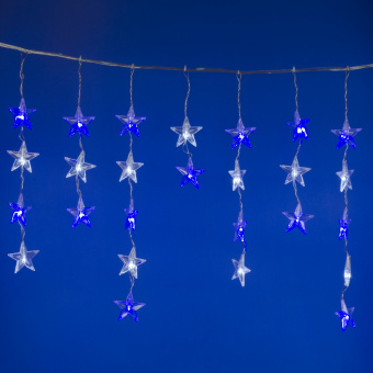ULD-E5505-196-DTK WHITE-BLUE IP20 STARS-1 Занавес светодиодный фигурный Звёздочки-1. 5.5х 0.5м. 56 подвесов. 196 светодиодов. Белый и синий свет. Провод прозрачный. TM Uniel.