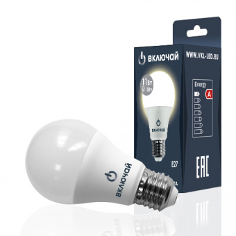 Лампа светодиодная 11W E27 A55 ГРУША 4000К 950Лм (ЛОН) (LED OPTI А55-11W-E27-W) VKL  