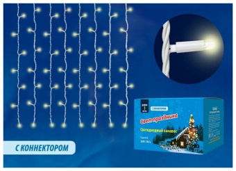 Занавес светодиодный с эффектом мерцания 3х3 м теплый белый свет 400LED IP67 провод белый Uniel 