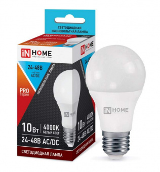 Лампа светодиодная 10W E27 A60 ГРУША 4000К 800Лм 24-48V LED-MO-PRO IN HOME 