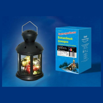 Фонарь со светодиодной гирляндой внутри, плавная смена цветов 10LED RGB 12х20см Белый Uniel 